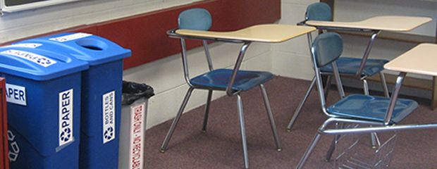 Image of recycling buckets in class room